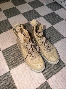 Nike Women's Beige Lace-Up High-Top Boots with Gold Accents